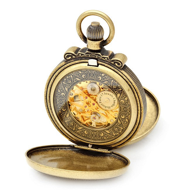 Lion Theme Mechanical Charles Hubert Pocket Watch & Chain #3866-G - Executive Gift Shoppe