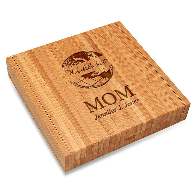 World's Best Mom Bamboo Cheese Set With Tools