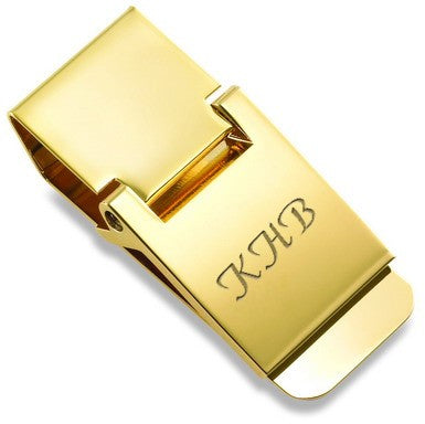 Polished Gold Engraved Hinged Money Clip - Executive Gift Shoppe