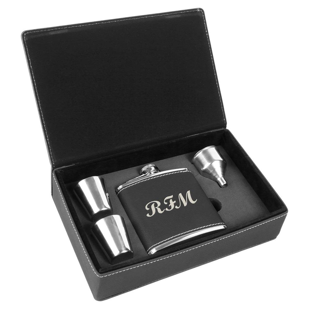 Black & Silver Personalized Flask Gift Set