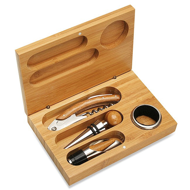 Anniversary Gift Bamboo 4 Piece Wine Tool Set