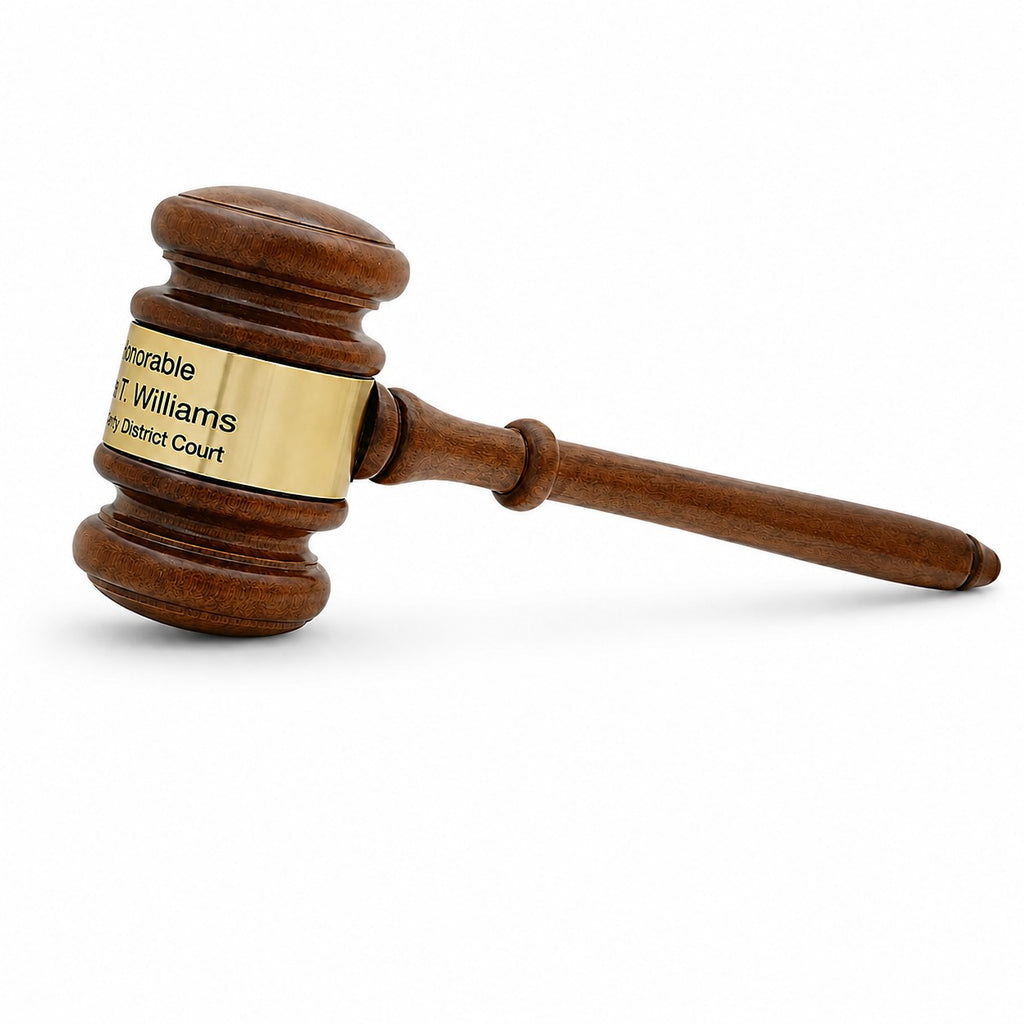 Personalized Walnut Wood Gavel With Gold Band & Sounding Board