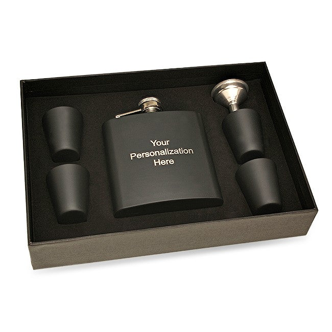 Personalized Black Flask & Shot Cups Gift Set - Executive Gift Shoppe