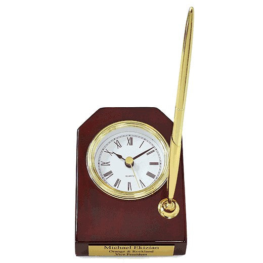 Piano Finish Personalized Desk Clock & Pen Set