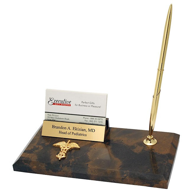 Medical Theme Business Card Holder & Pen Desk Set - Executive Gift Shoppe