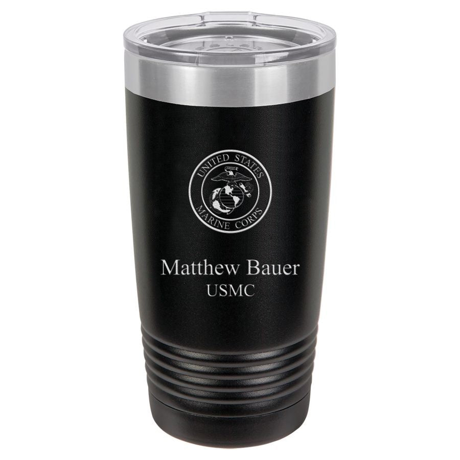 Marines Emblem 20 Ounce Black Polar Camel Travel Mug