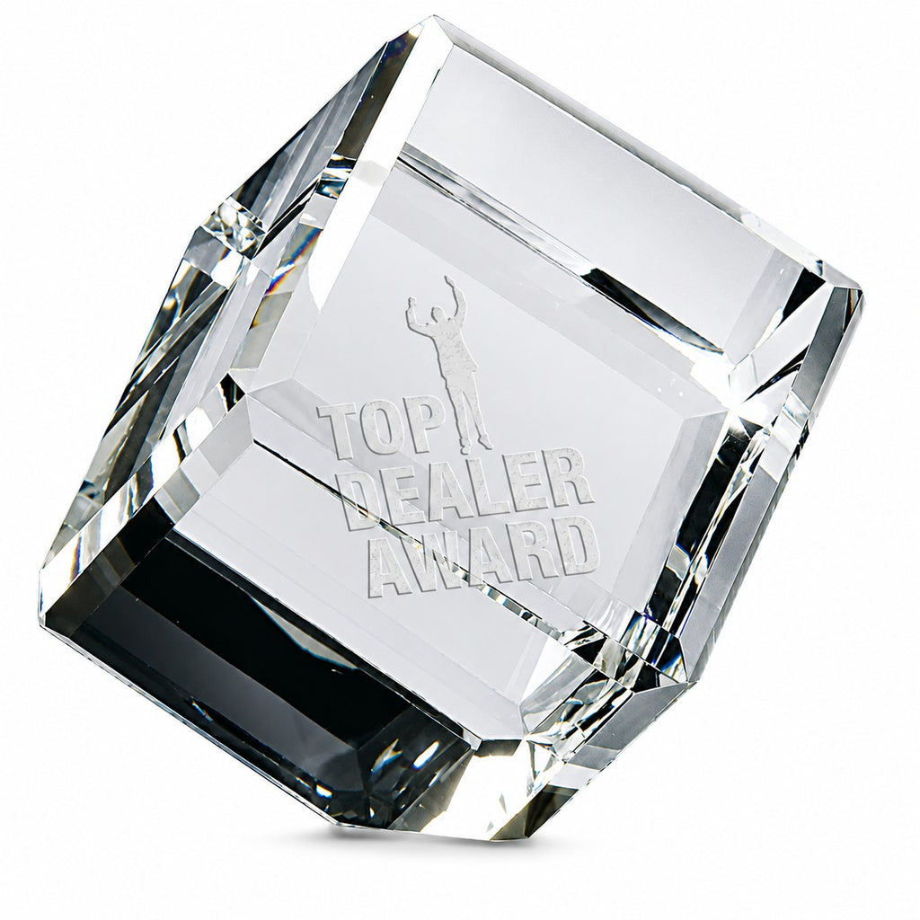 Personalized Crystal Cube Paper Weight with Beveled Corner - 2 1/2" X 2 1/2"