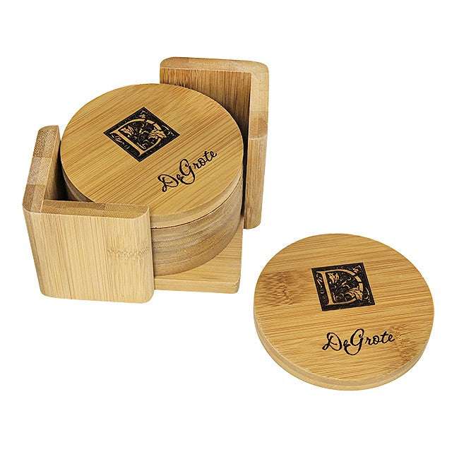 Monogram Round Bamboo Coaster Set - Executive Gift Shoppe