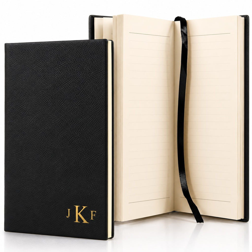 Black & Gold Journal with Black Satin Bookmark with Roman Monogram