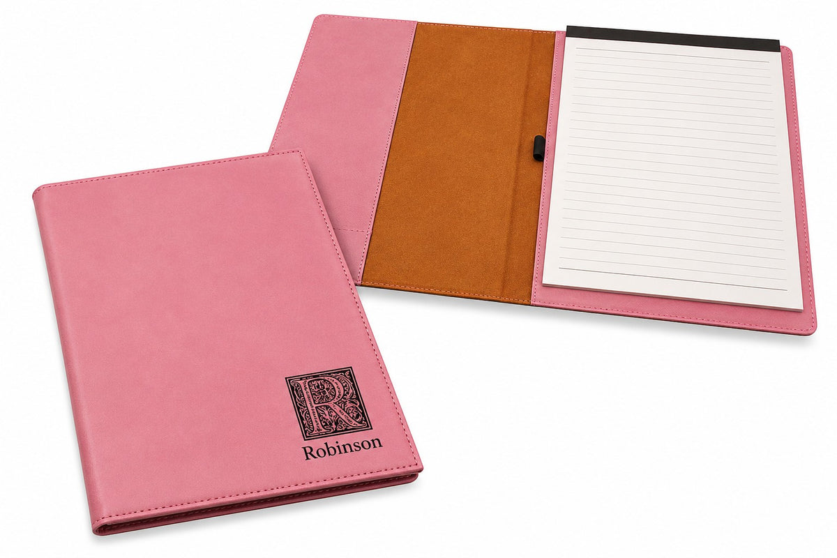 Initial Monogram Pink Leatherette Portfolio