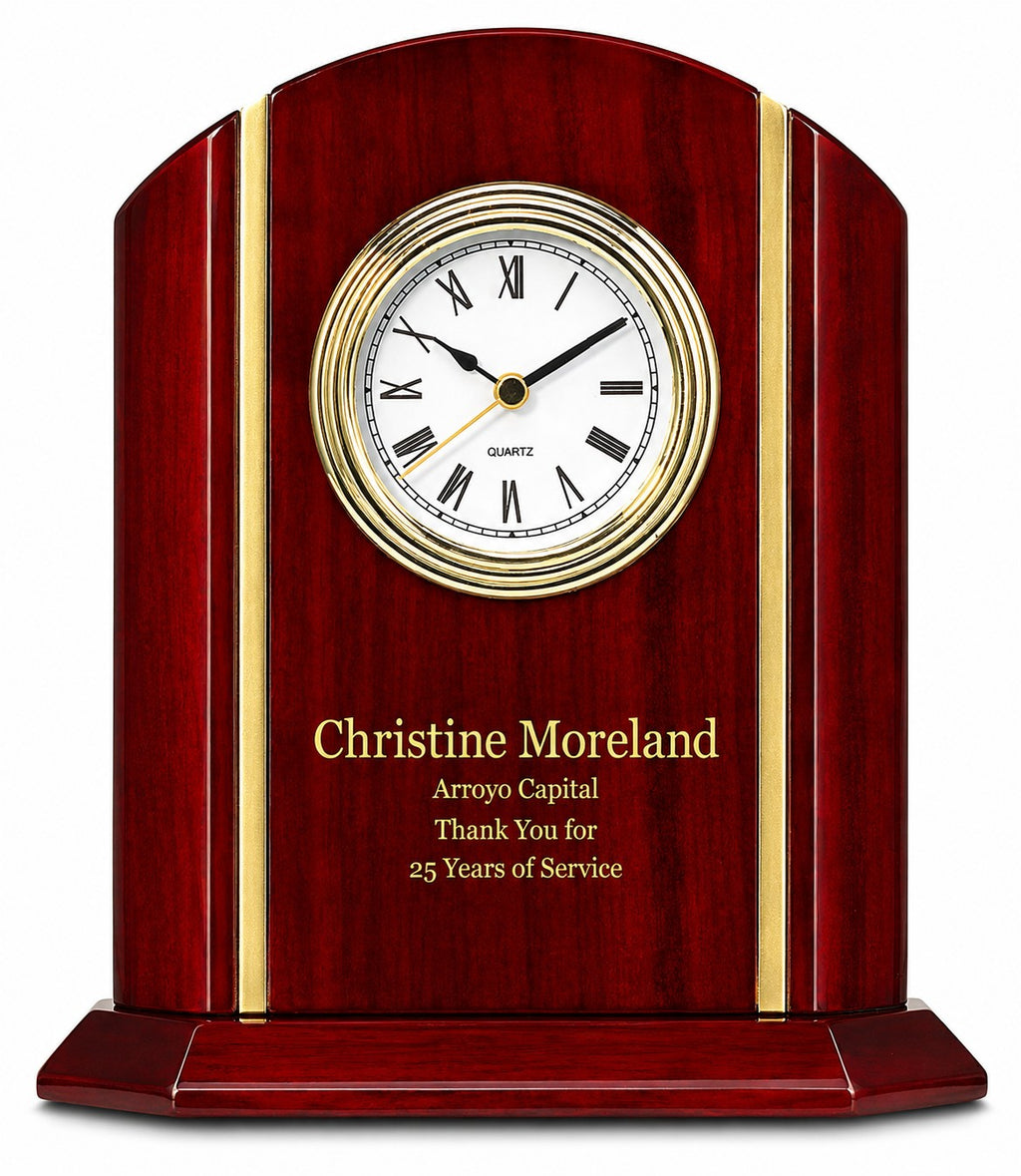 Elite Collection Personalized Rosewood Desk Clock With Gold Accents