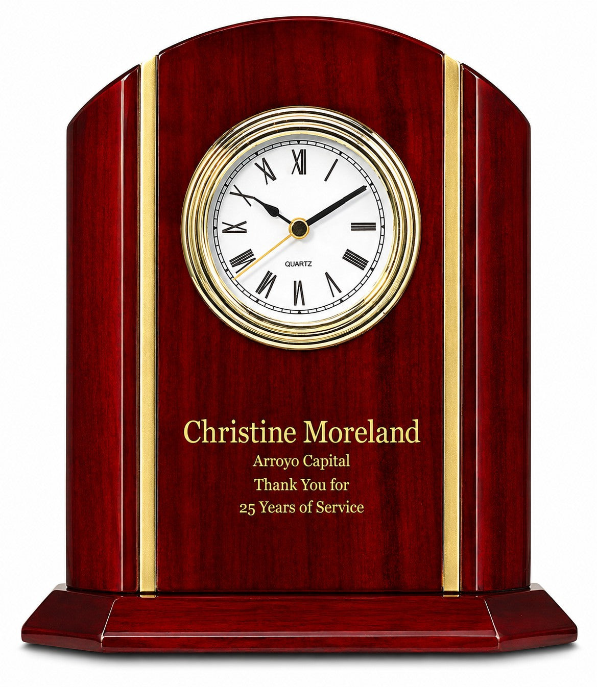 Elite Collection Personalized Rosewood Desk Clock With Gold Accents