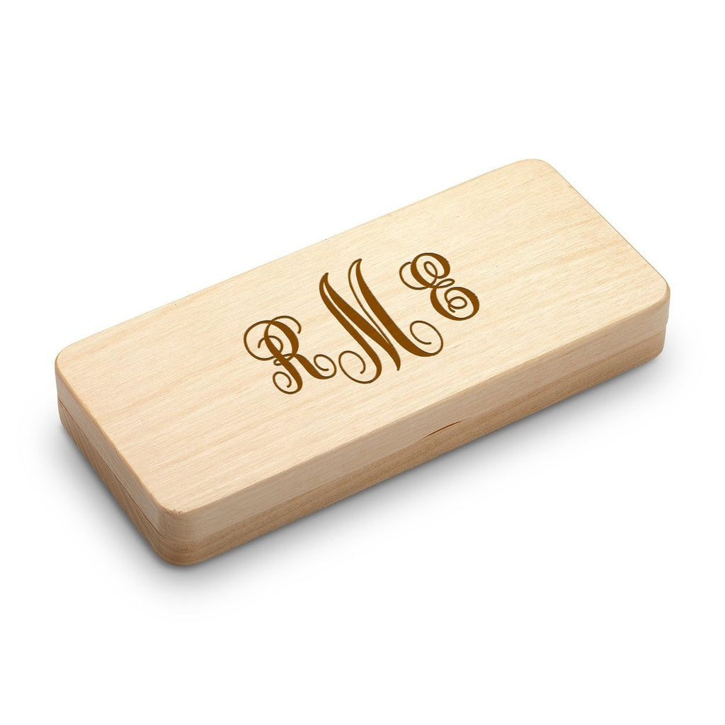 Script Monogram Elegance Collection Maple Wood Ballpoint Pen & Fountain Pen Set