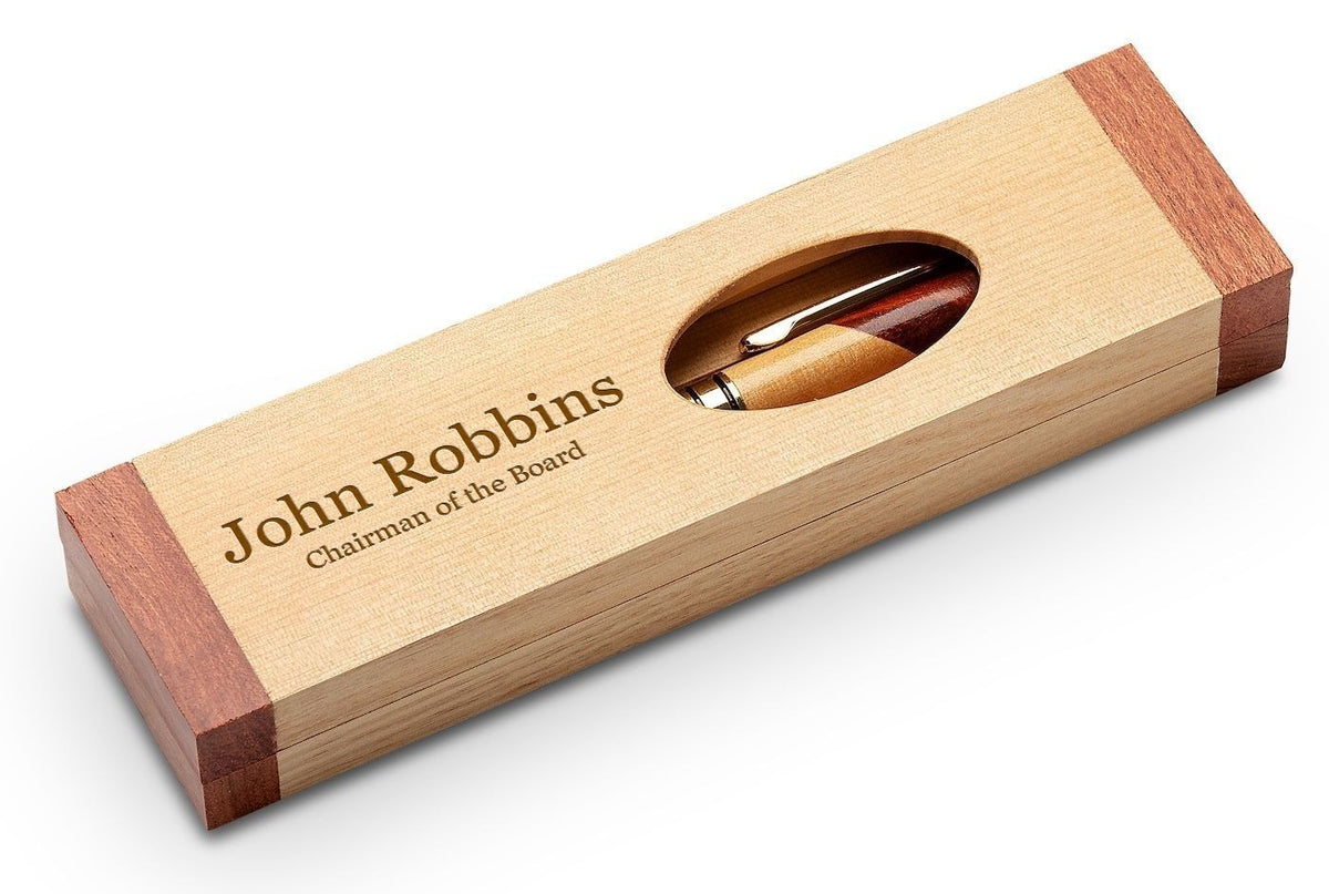 Maple & Rosewood Engraved Pen and Box - Executive Gift Shoppe