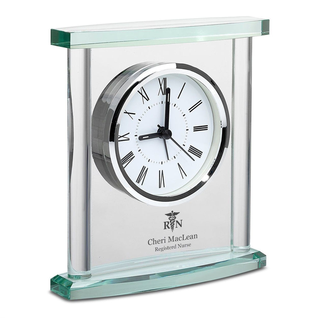 Nurse Personalized Glass Table Clock with Silver Finish Accents
