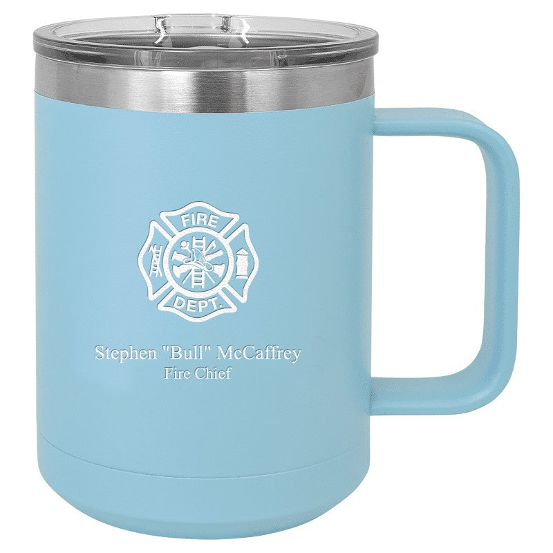 Firefighter's Shield Light Blue Personalized Insulated Polar Camel Coffee Mug