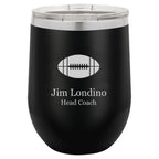 Football Themed 12 Ounce Black Personalized Stemless Wine Glass