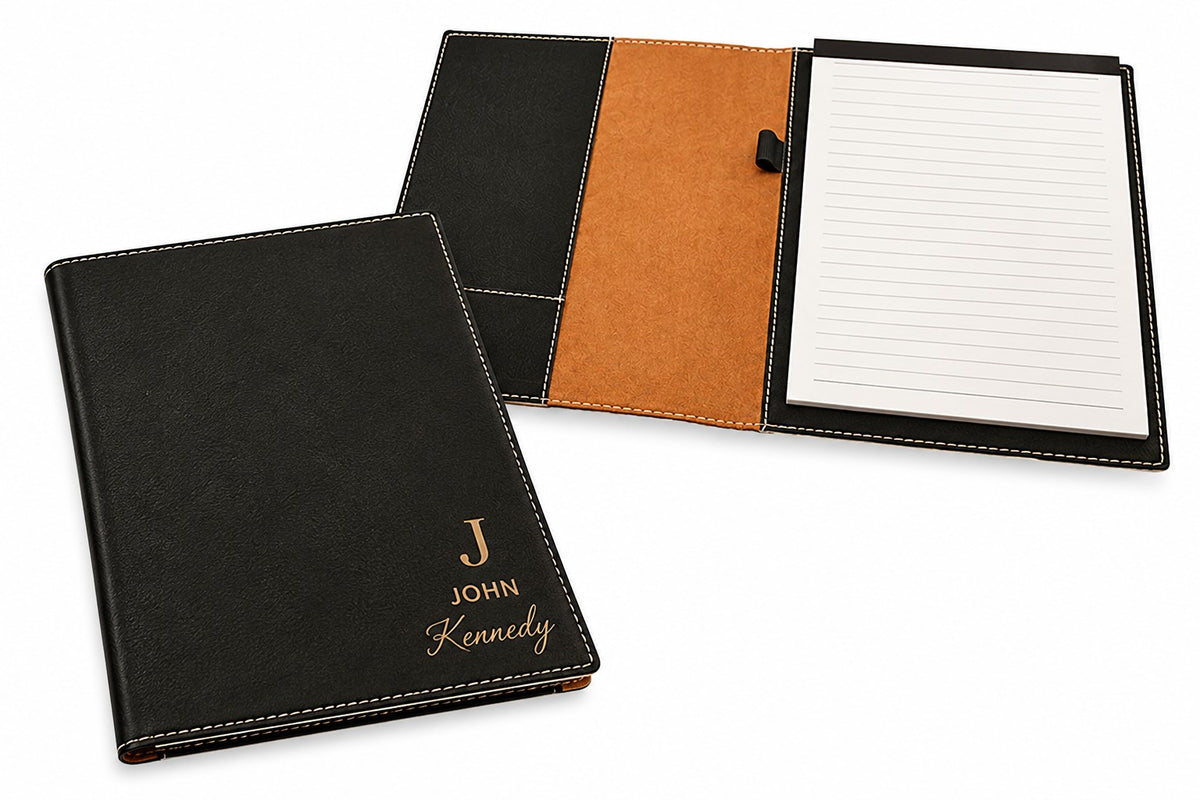 Full Name Monogram Black Leatherette Mini Portfolio