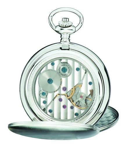 Satin Silver Charles Hubert Pocket Watch & Chain #3908-WRR - Executive Gift Shoppe