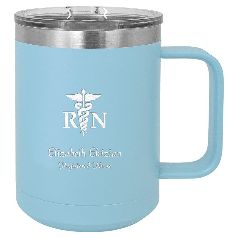 Nurse's Emblem Light Blue Personalized Insulated Polar Camel Coffee Mug