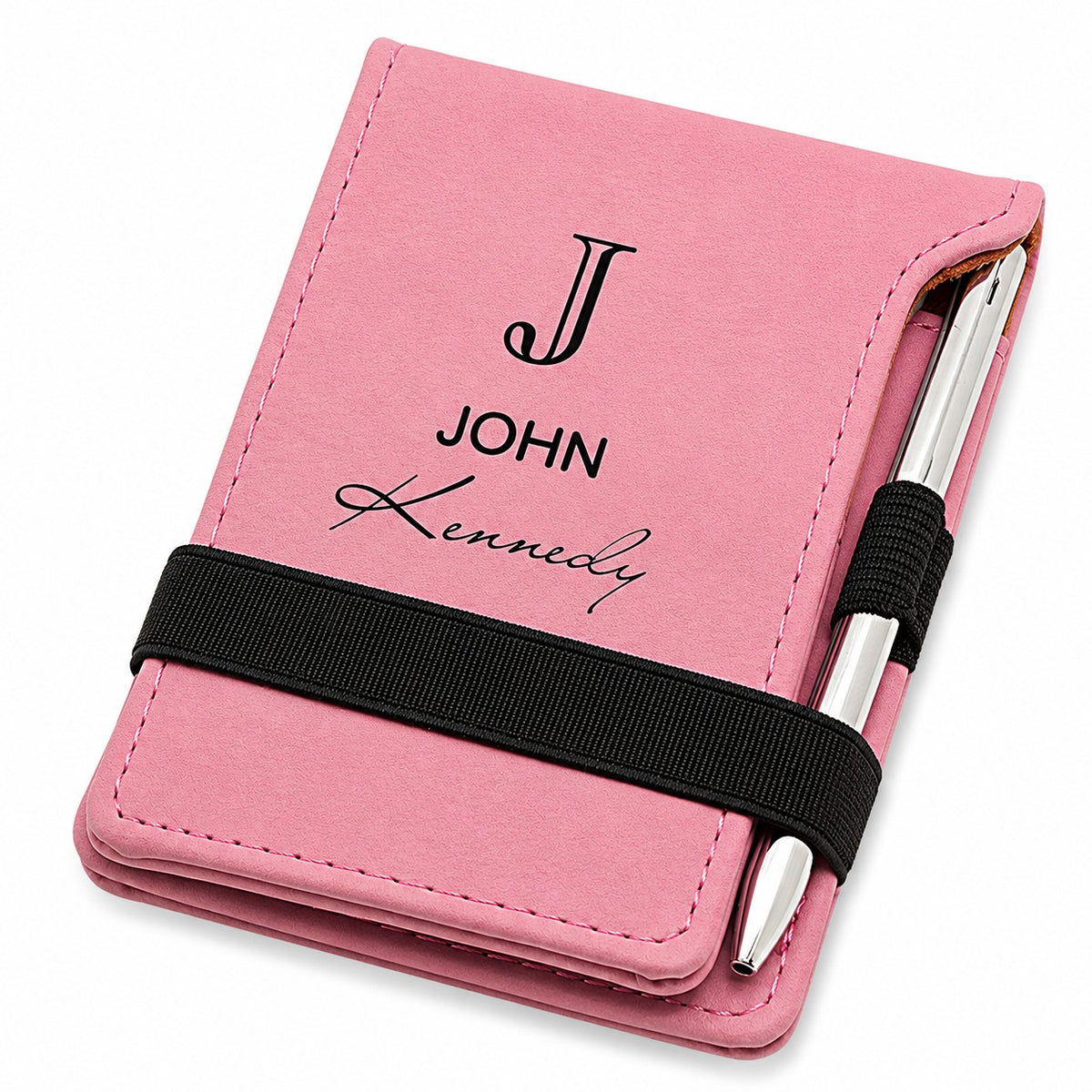 Full Name Monogram Pink Leatherette Notepad & Pen