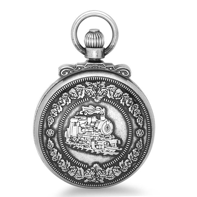 Antique Silver Quartz Railroad Charles Hubert Pocket Watch & Chain #3863-S - Executive Gift Shoppe