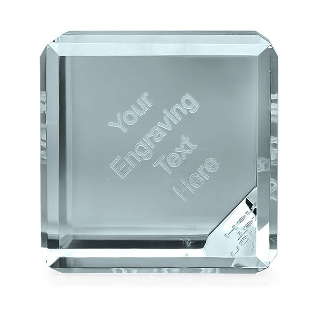 Personalized Crystal Cube Paper Weight with Beveled Corner - 2" x 2"