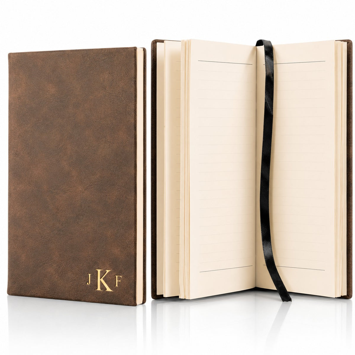 Rustic Brown Journal with Black Satin Bookmark with Roman Monogram