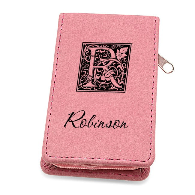 Initial Monogram Pink Leather Manicure Gift Set