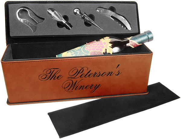 Personalized Rawhide Wine Bottle Box With Tools