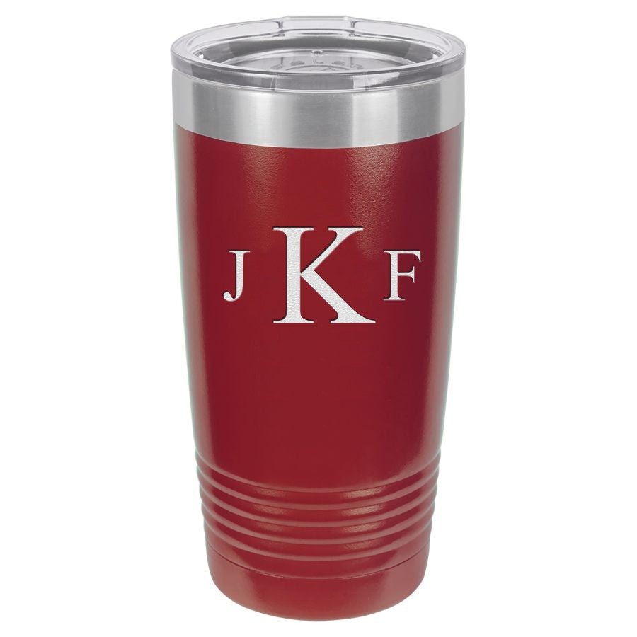 Roman Monogram 20 Ounce Maroon Polar Camel Travel Mug