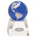 Blue Crystal Globe With Personalized Pedestal Base - 6 1/2" Height