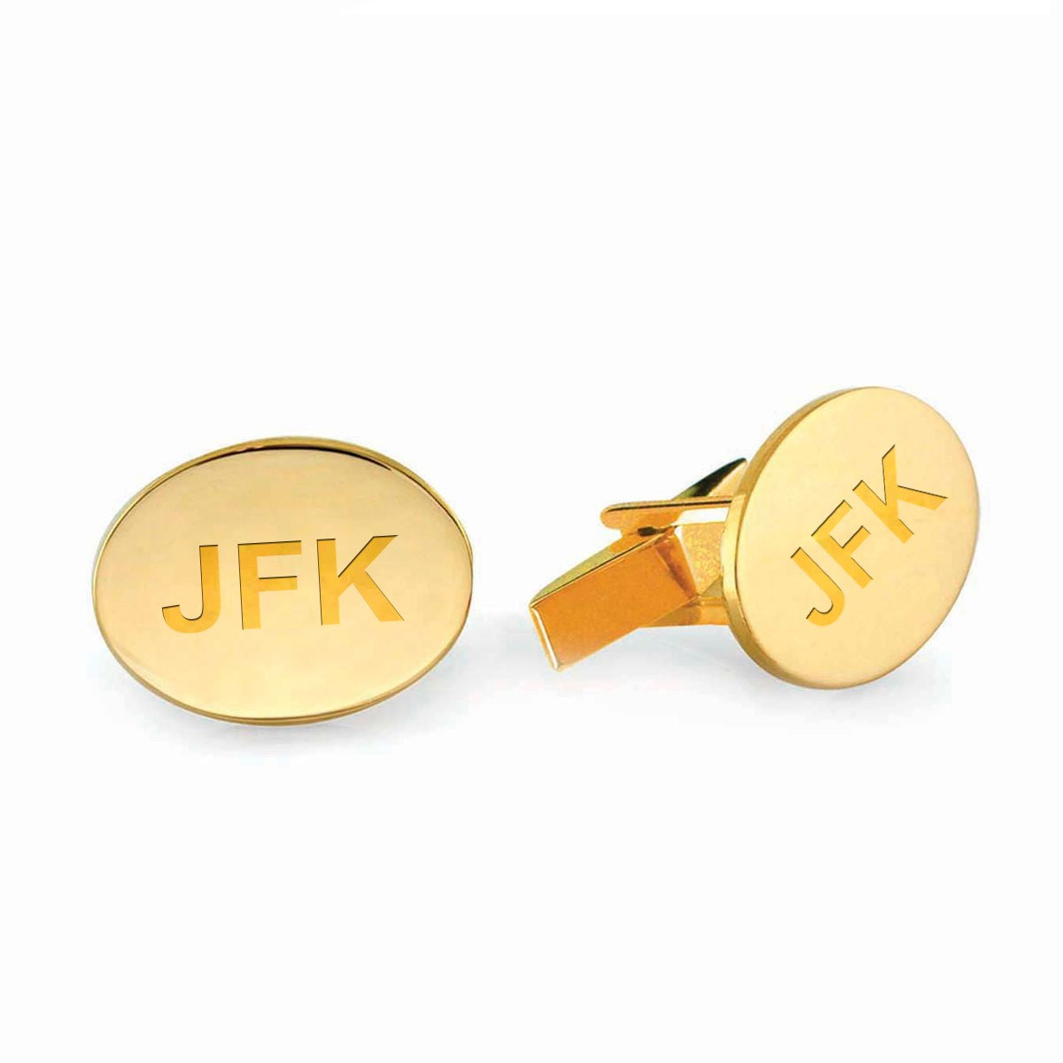 Polished Oval Engraved 14K Gold Cufflinks