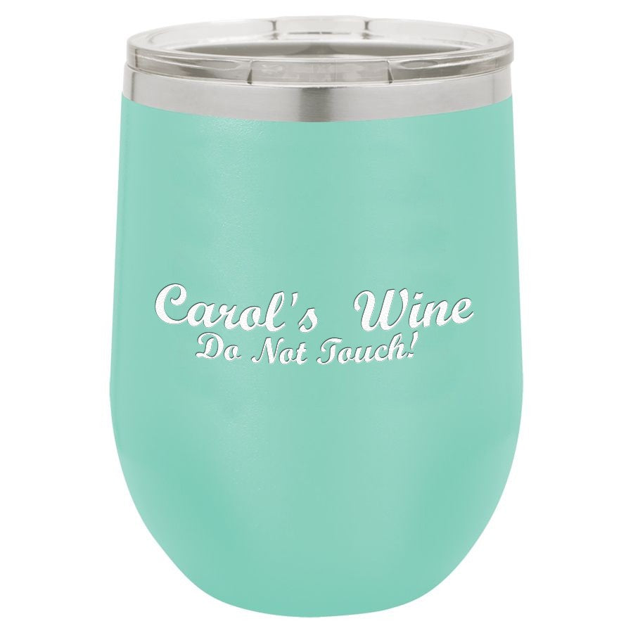 Personalized 12 Ounce Teal Insulated Stemless Wine Glass