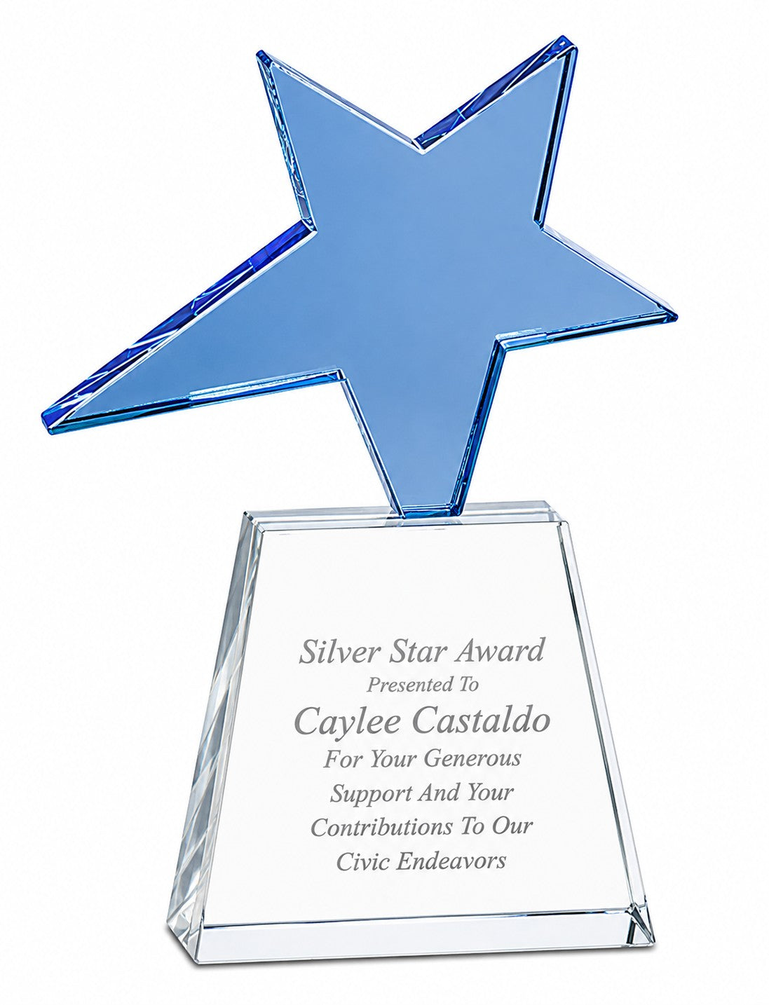 Personalized Blue Crystal Star Award
