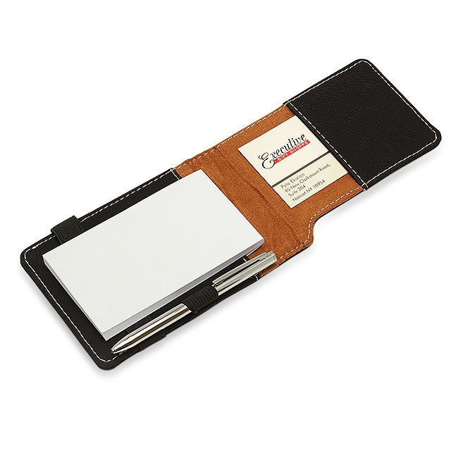 Personalized Black Leatherette Notepad & Pen