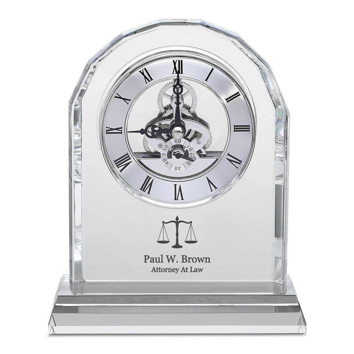 Lawyer Solid Crystal Personalized Quartz Clock With Arched Top
