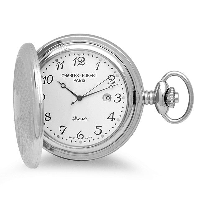 Engraved Quartz Charles Hubert Pocket Watch For Men With Chain #3543 - Executive Gift Shoppe