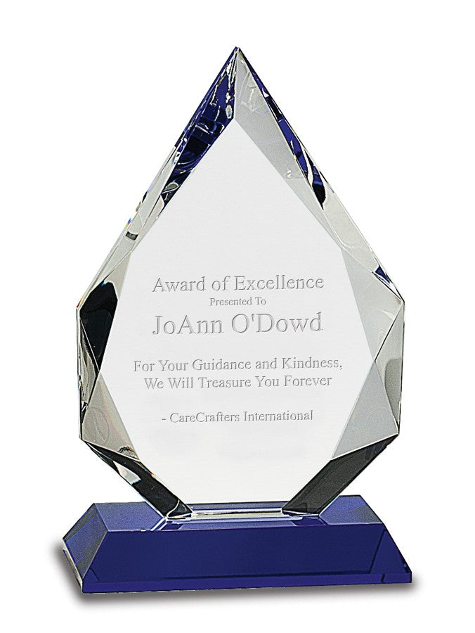 Personalized Crystal Diamond Plaque With Blue Crystal Base