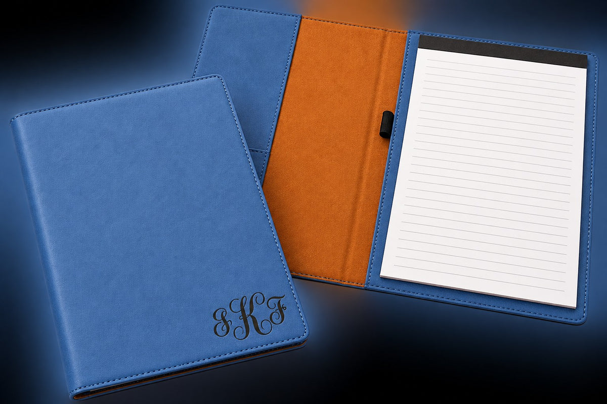 Navy Blue Portfolio & Notebook with Script Monogram