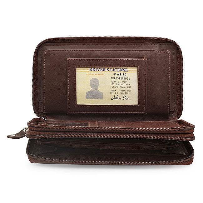 Premium Leather Double Zipper Closing Lady's Checkbook Clutch