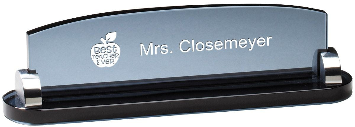Personalized Best Teacher Ever Theme Smoked Glass Desktop Name Plate