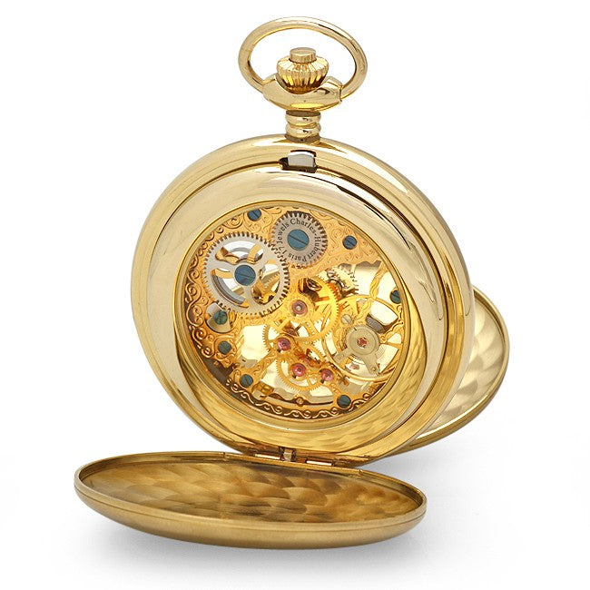 Engraved Gold Mechanical Charles Hubert Pocket Watch & Chain #3780-G - Executive Gift Shoppe
