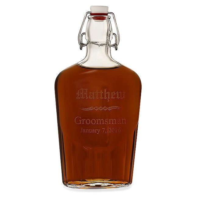 Groomsman's Personalized Large Vintage Glass Flask - Executive Gift Shoppe
