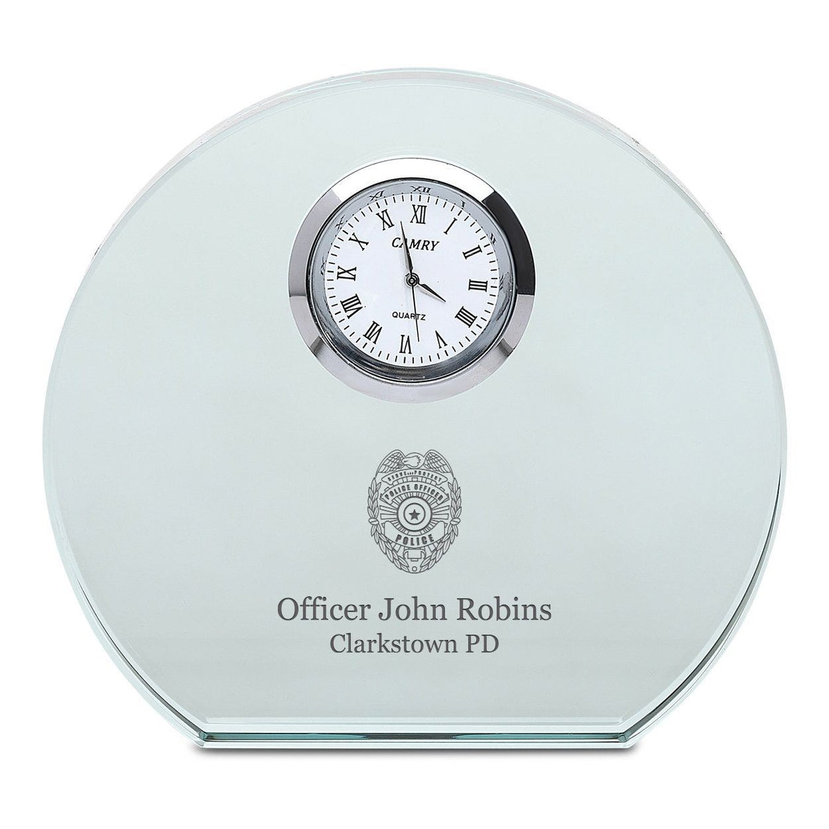 Police Officer Personalized Round Crystal Desk Clock