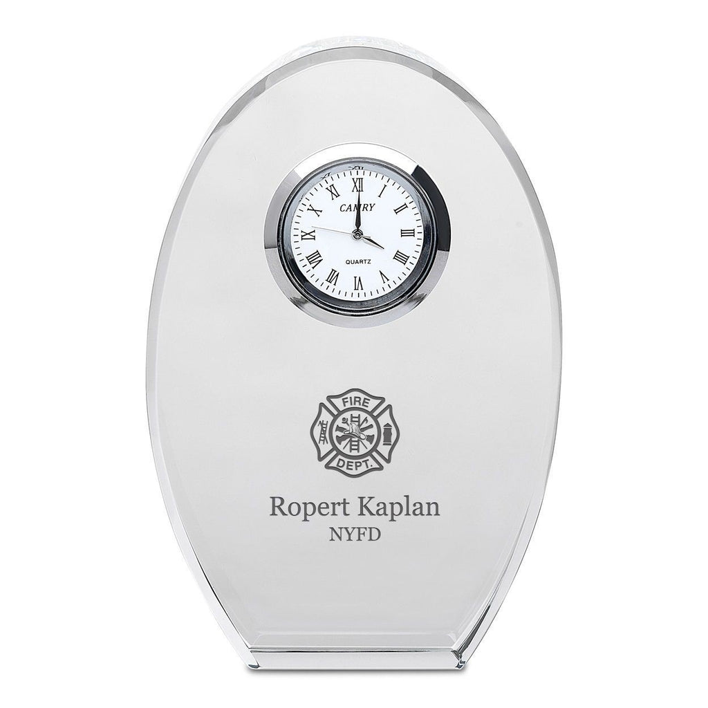 Firefighter Personalized Oval Crystal Desk Clock