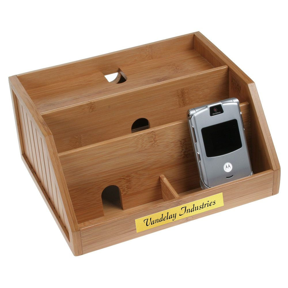 Personalized Bamboo Cell Phone & Gadget Charging Station
