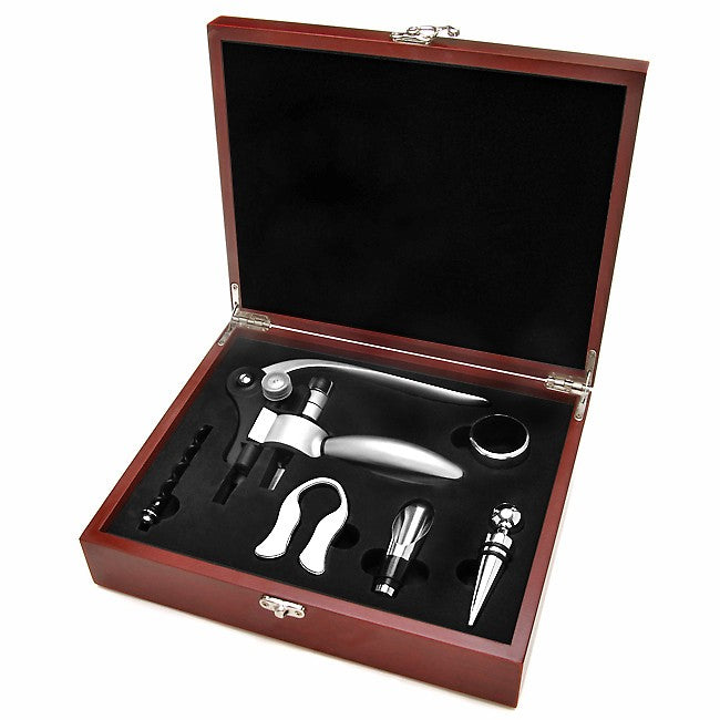 Rosewood Finish 5 Piece Wine Gift Set