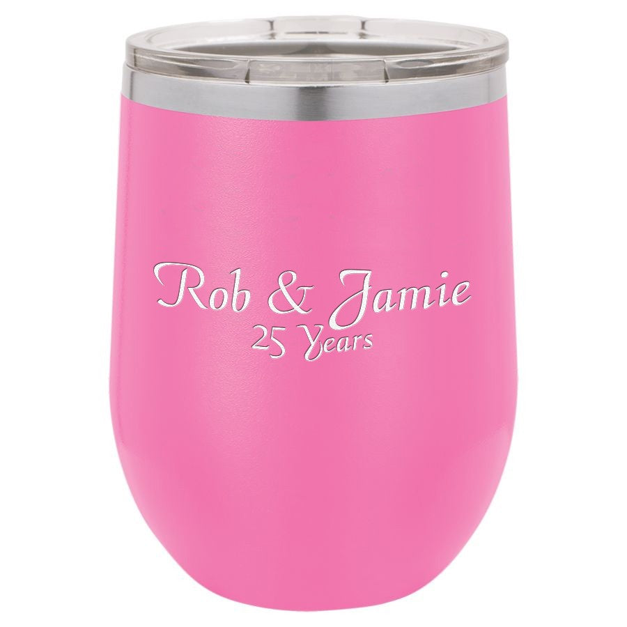 Personalized 12 Ounce Pink Insulated Stemless Wine Glass