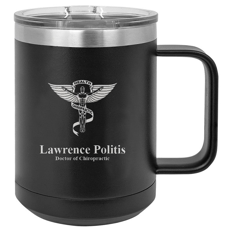 Chiropractor's Emblem Personalized Black Insulated Polar Camel Coffee Mug